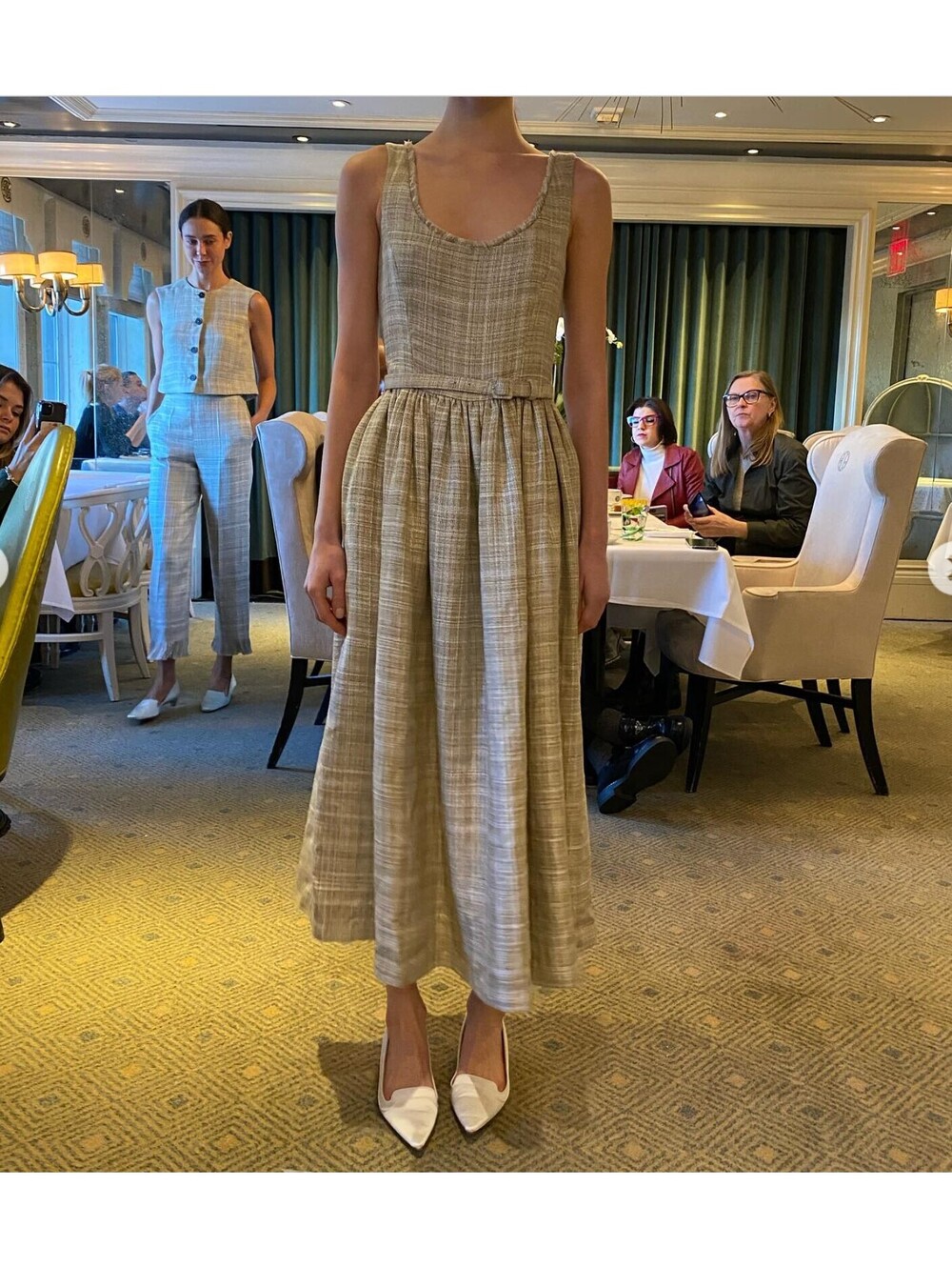 ADAM Lippes Belted Tweed Midi Dress Sizs US 10